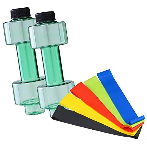 FUN FAN LINE - Pack x2 Botellas mancuerna de Medio Kilo o Capacidad 500 ml Cada una + 5 Bandas elásticas