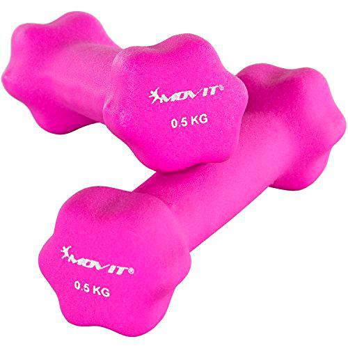 MOVIT Par de mancuernas recubiertos de neopreno mancuerna de una mano Pesas de 2 x 0,5 kg rosa