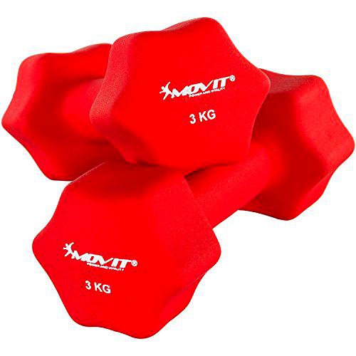 MOVIT Par de mancuernas recubiertos de neopreno mancuerna de una mano Pesas de 2 x 3,0 kg rojo