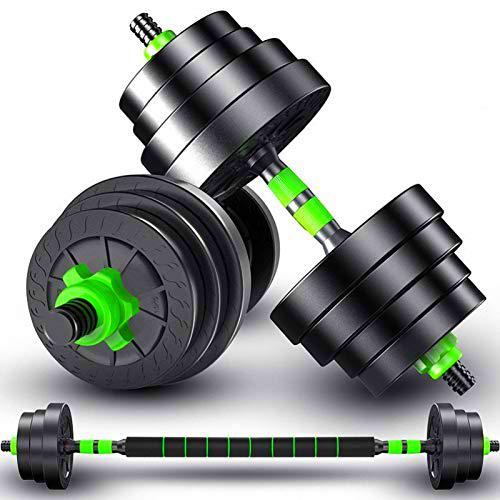 Mancuernas Ajustables Set 2 en 1 con Pesas Barra De Dumbbell con Recta Barras para Gimnasio Casa Ejercicio Fitness Desmontable musculacion en casa Kit,Verde,15kg