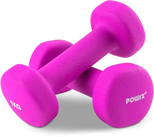 POWRX Mancuernas Neopreno 2 kg Set (2 x 1 kg) + PDF Workout (Violeta)