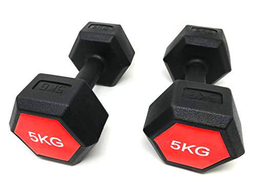 E-Deals Juego de mancuernas de mano portátiles de 2 x 5 kg hexagonales mancuernas para el hogar aeróbico entrenamiento de fitness