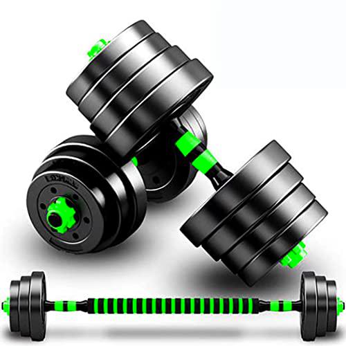 BCBIG Mancuernas ajustables Set 2 en 1 con Pesas Barra De Dumbbell con Recta Barras para Gimnasio Casa Ejercicio Fitness Desmontable musculacion en casa Kit,Verde,10kg(5kg*2)