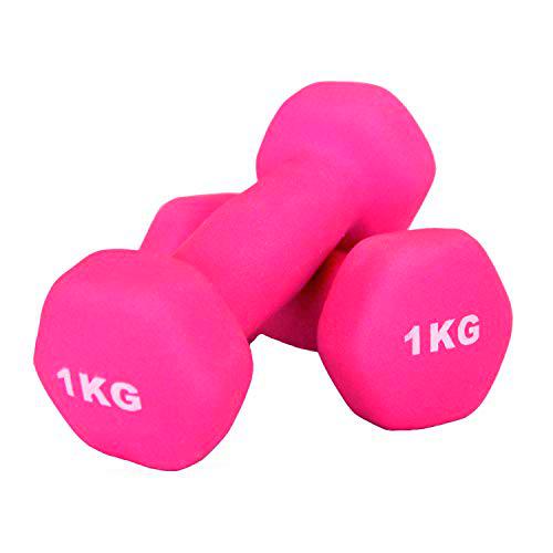 Goutime Mancuerna De Neopreno para Ejercicios De Yoga Fitness,Pesas Antideslizantes para Hombres Y Mujeres En El Hogar(Conjunto De 2) (Rosado, 1KG)