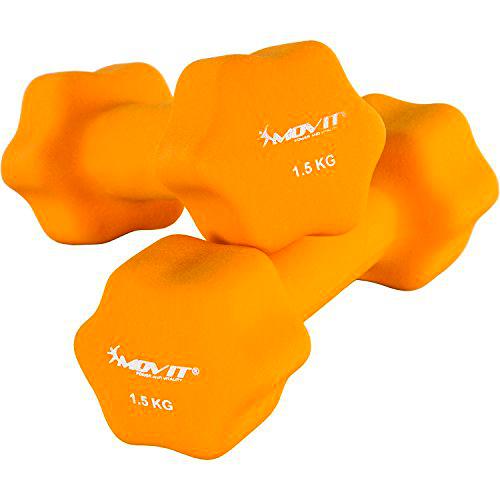 Movit Par de Mancuernas Recubiertos de Neopreno mancuerna de una Mano Pesas de 2 x 1,5 kg Naranja