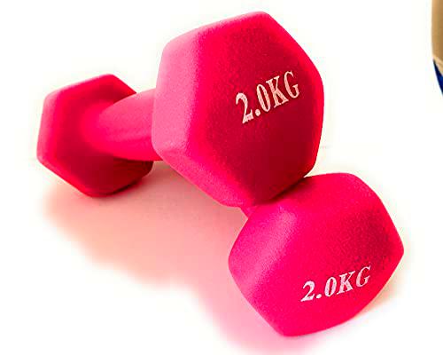 Juego de Dos Mancuernas de Neopreno Gimnasio y Entrenamiento en Casa Fitness Pilates Musculación Gym Aire Libre Pesas Hexagonales Mate 2 / 3 / 4 / 5 / 6 y 8 Kg(2x2 Rosa)