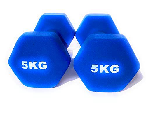 Mancuernas de Neopreno Gimnasio y Entrenamiento en Casa Fitness Pilates Musculación Gym Aire Libre Pesas Hexagonales Mate 2/3/4/5 Kg (Azul