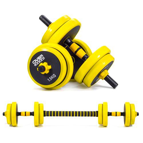 OVER SPORT Mancuernas Ajustables 20 kg 2 en 1 con Barra Ajustable para Gimnasio o Hacer Deporte en Casa