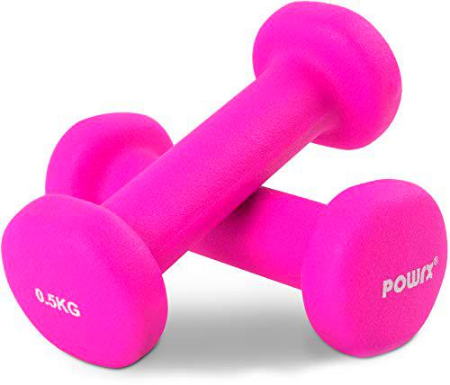 POWRX Mancuernas Neopreno 1 kg Set (2 x 0,5 kg) + PDF Workout (Violeta)