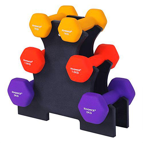 SONGMICS Juego de 6 Mancuernas, 3 Pares de 1 kg, 1,5 kg y 2 kg