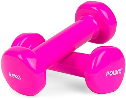 POWRX Mancuernas Vinilo 1 kg Set (2 x 0,5 kg) + PDF Workout (Rosa)