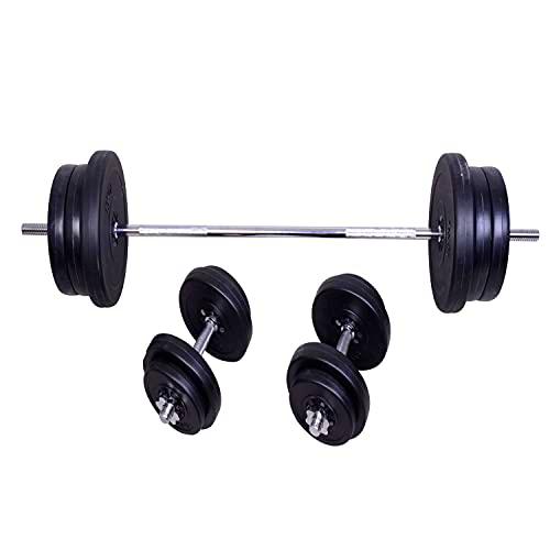 HOMCOM Juego de Pesas con Mancuernas y Barra Pesos Ajustables 2en1 con Discos para Culturismo Entrenamiento Fitness en Hogar Gimnasio Negro