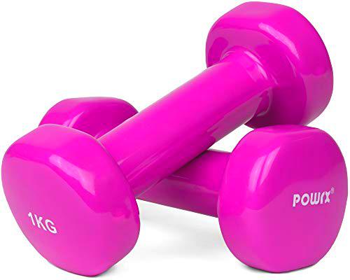 POWRX - Mancuernas Vinilo 2 kg Set (2 x 1 kg) + PDF Workout (Pink)