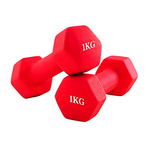 Juego de mancuernas de 1 kg Juego de 2 mancuernas de neopreno Mancuernas con revestimiento de neopreno para mujeres,hombres,niños y personas mayores Juego de mancuernas para gimnasia,aerobic,fitness